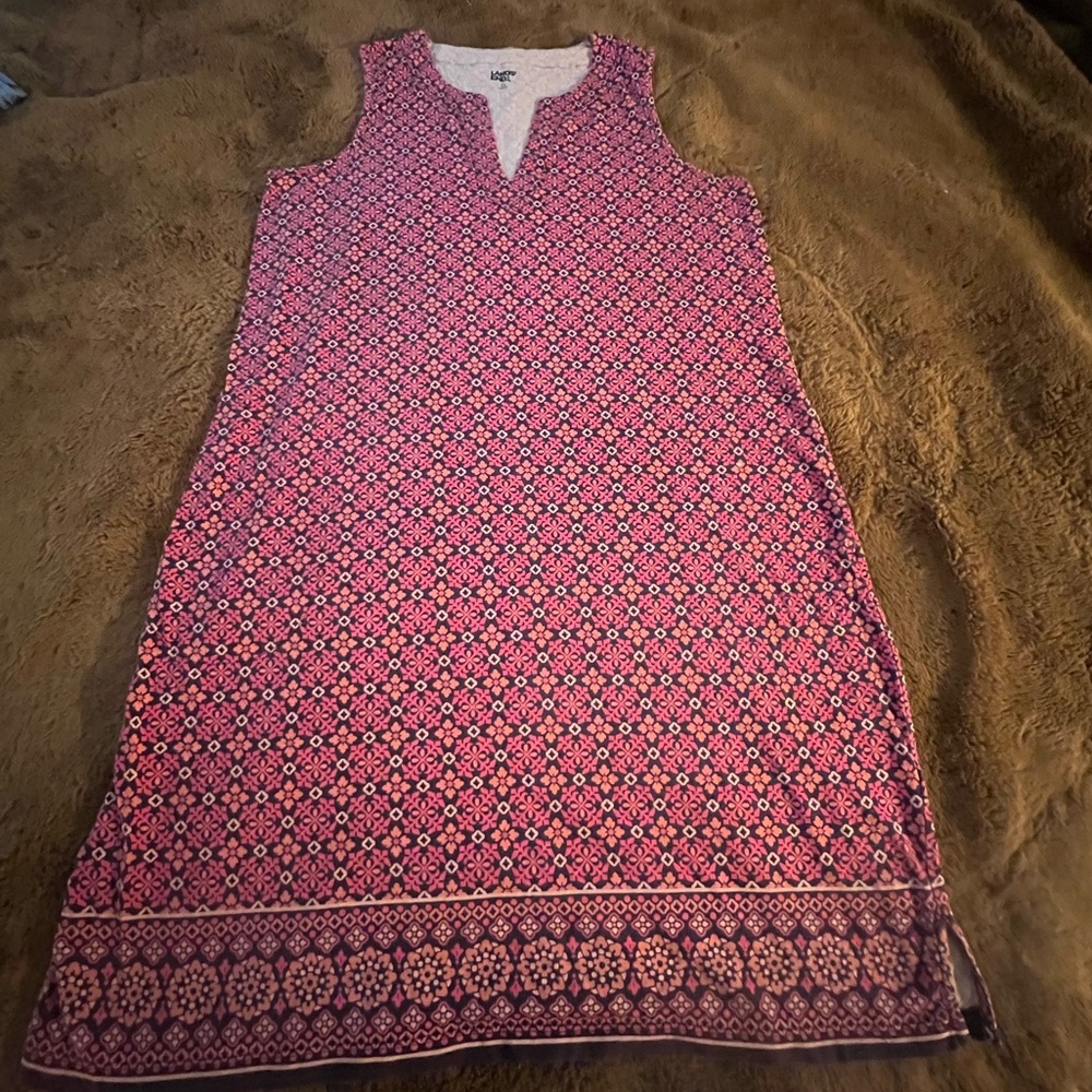 LANDS’ END Pink Patterned Sleeveless Dress with Side Pockets